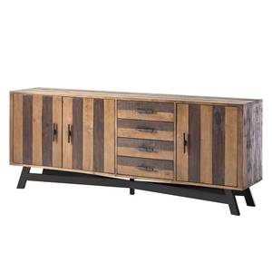 Dressoir TAMATI 210 cm massief pijnboomhout/ijzer - pijnboomhout/zwart