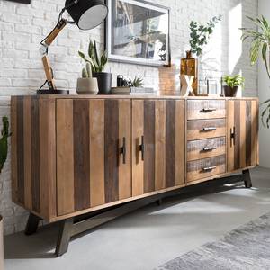 Sideboard TAMATI 210 cm Pinie massiv / Eisen - Pinie / Schwarz