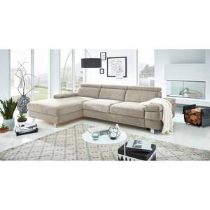 Ecksofa Mundau Webstoff Cuna: Beige - Longchair davorstehend links - Mit Schlaffunktion