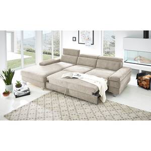 Ecksofa Mundau Webstoff Cuna: Beige - Longchair davorstehend links - Mit Schlaffunktion