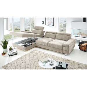 Ecksofa Mundau Webstoff Cuna: Beige - Longchair davorstehend links - Mit Schlaffunktion