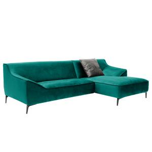 Ecksofa Rosas I Samt - Petrol - Longchair davorstehend rechts