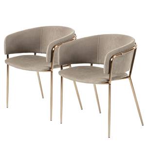 Chaise à accoudoirs Vilhena II (lot de 2 Tissu / Acier - Taupe / Or rosé