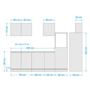 Küchenzeile Cardiff II Hochglanz Creme / Eiche Sonoma Dekor - Ohne Elektrogeräte