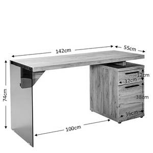 Schreibtisch LUX C 140 Kernbuche Dekor / Grauglas