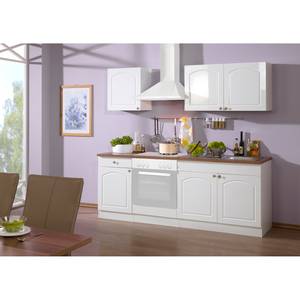 Küchenzeile Boston I Hochglanz Weiß / Nussbaum Dekor - Ohne Elektrogeräte