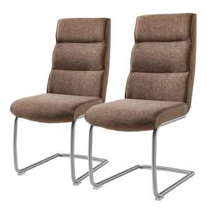 Chaise cantilever Abenra Tissu structuré / Acier - Acier inoxydable - Cappuccino - Lot de 2