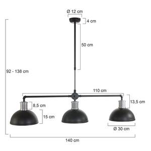 Hanglamp Brooklyn II staal - Zwart - Aantal lichtbronnen: 3