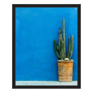 Afbeelding Blue Wall with Cactus Massief beukenhout/plexiglas - 42 x 52 cm