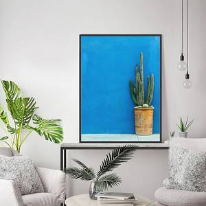 Afbeelding Blue Wall with Cactus Massief beukenhout/plexiglas - 62 x 82 cm