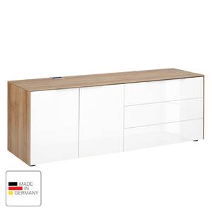 Sideboard eDJUST I Hochglanz Weiß / Eiche Riviera Dekor