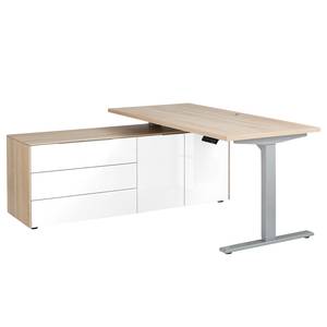 Commode de bureau eDJUST I Blanc brillant / Imitation chêne de Sonoma