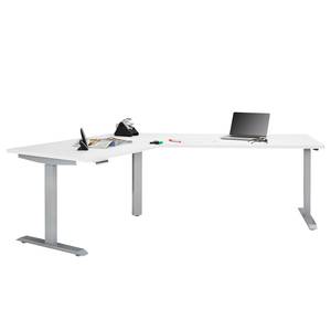 Bureau d’angle eDJUST I Blanc / Gris platine - Alignement à droite