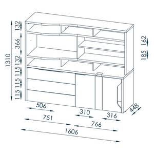 Étagère de bureau eDJUST Blanc brillant / Imitation chêne de Riviera - Tiroir à gauche