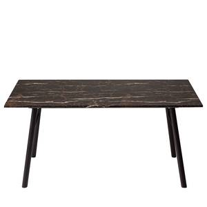 Eettafel Aken deels massief eikenhout/metaal - bruine marmeren look/donker eikenhout