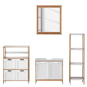 Set mobili da bagno Jakob VII (4 pezzi) Bambù parzialmente massello - bianco opaco/bambù