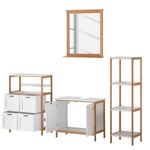 Set mobili da bagno Jakob VII (4 pezzi) Bambù parzialmente massello - bianco opaco/bambù