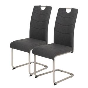 Chaises cantilever Liston (lot de 2) Imitation cuir / Acier - Argenté mat - Noir vintage