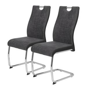 Chaise cantilever La Luna Tissu et imitation cuir / Acier - Chrome - Anthracite - Lot de 2