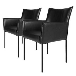 Chaises à accoudoirs Barra (lot de 2) Imitation cuir / Acier - Noir - Noir