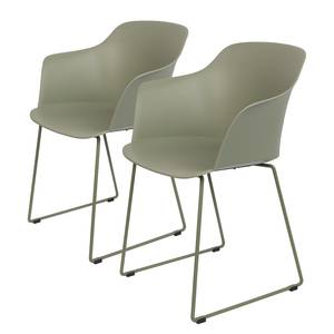 Chaises à accoudoirs Hendra (lot de 2) Matière plastique / Acier - Vert olive