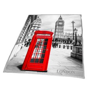 Dekentje London kunstvezels - grijs/rood