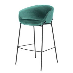 Chaise de bar Baxa II Velours / Métal - Noir - Turquoise