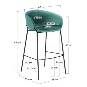 Chaise de bar Baxa II Velours / Métal - Noir - Turquoise