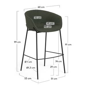Chaise de bar Baxa I Feutre / Métal - Noir - Vert foncé