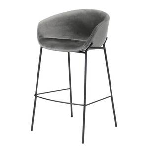 Chaise de bar Baxa II Velours / Métal - Noir - Gris