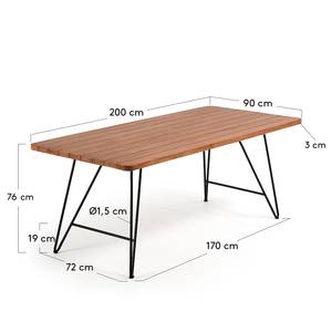 Table Karata Teck massif / Acier - Noir / Teck - Largeur : 200 cm