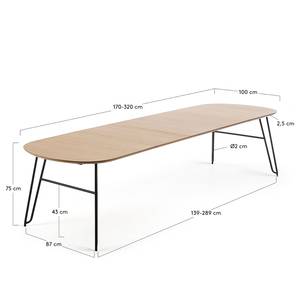 Table Tauro Extensible - Métal - Noir / Chêne - Largeur : 170 cm