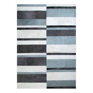 Tapis en peau Art Deco Stripe Cuir véritable - Bleu gris / Blanc cassé - 160 x 230 cm