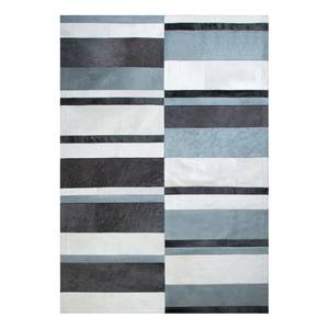 Tapis en peau Art Deco Stripe Cuir véritable - Bleu gris / Blanc cassé - 200 x 290 cm