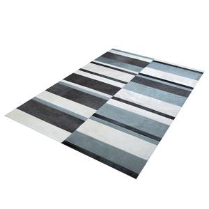 Fellteppich Art Deco Stripe Echtleder - Blaugrau / Altweiß - 200 x 290 cm