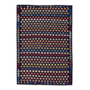 Tapis en laine Resa Kelim Laine vierge - Bleu foncé / Multicolore - 160 x 230 cm