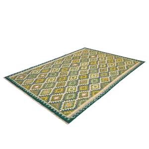 Wollen vloerkleed Sam Kelim Scheerwol - groen/geel - 160 x 230 cm