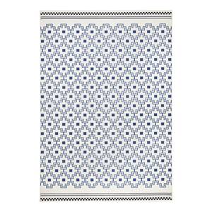 Laagpolig vloerkleed Cubic geweven stof - crèmekleurig/blauw - Crèmekleurig/blauw - 140 x 200 cm