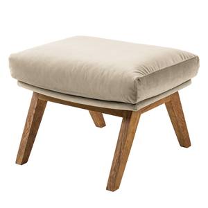 Gestoffeerde hocker GARBO houten pootjes Velours Shyla: Beige - Donkere eikenhout