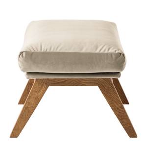 Gestoffeerde hocker GARBO houten pootjes Velours Shyla: Beige - Donkere eikenhout