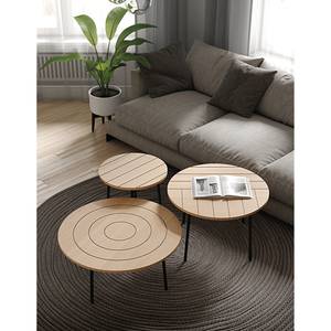 Table basse Ply Placage en bois véritable / Métal - Noyer / Noir - Chêne clair - Diamètre : 70 cm