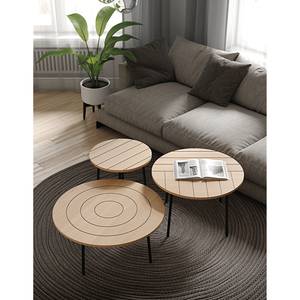 Salontafel Ply fineer van echt hout/metaal - notenboomhout/zwart - Lichte eikenhouten - Diameter: 80 cm