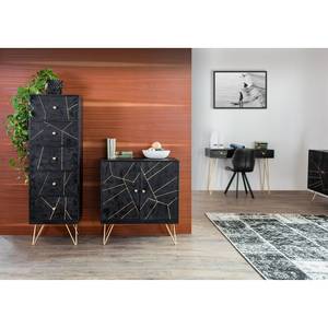 Highboard Towa massief acaciahout/metaal - zwart/goudkleurig