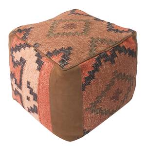 Pouf Empress Coton / Cuir - Rouge / Terre