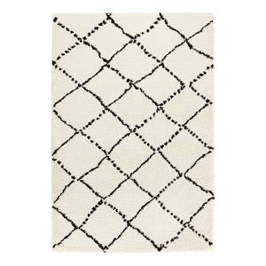 Hoogpolig vloerkleed Hash kunstvezels - Crèmekleurig/zwart - 80 x 150 cm