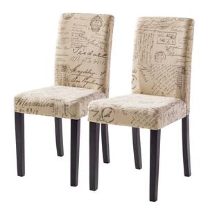 Chaises capitonnées Nella (lot de 2) Tissu / Pin massif - Motif beige / Pin