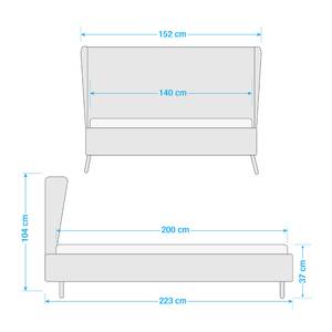 Letto imbottito Limmer Tessuto effetto velluto - Grigio pietra - 140 x 200cm