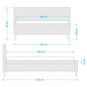 Gestoffeerd bed Nowra Geweven stof - Grijs - 160 x 200cm