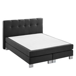 Boxspringbett Royal Night Webstoff inkl. Topper - Schiefergrau - 160 x 200cm - Kein Bettkasten