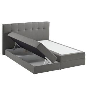 Letto boxspring Royal Night Tessuto - Con contenitori e topper - Grigio fumo - 180 x 200cm - 2 contenitori